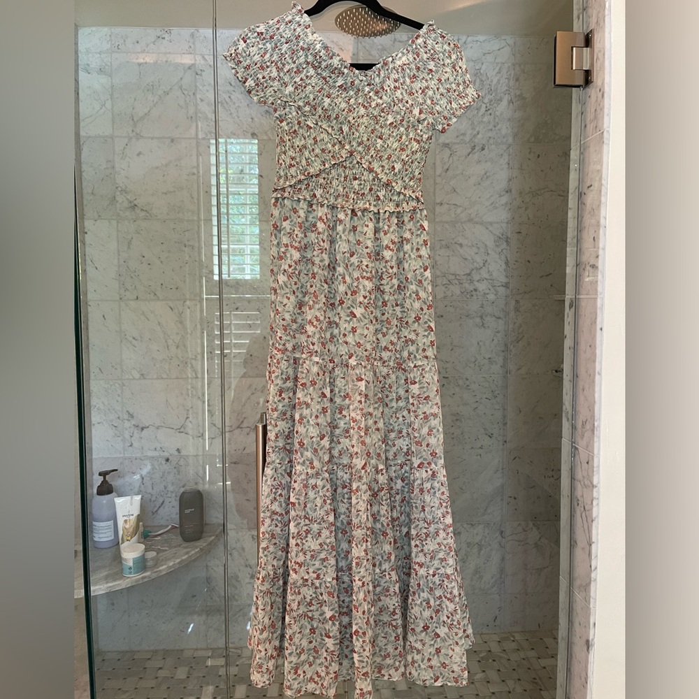 BB Dakota Cream and Black Tiered Maxi Sundress
